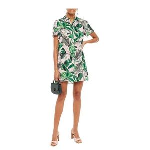 Alice + Olivia Pink and Green Leaf Print Shirt